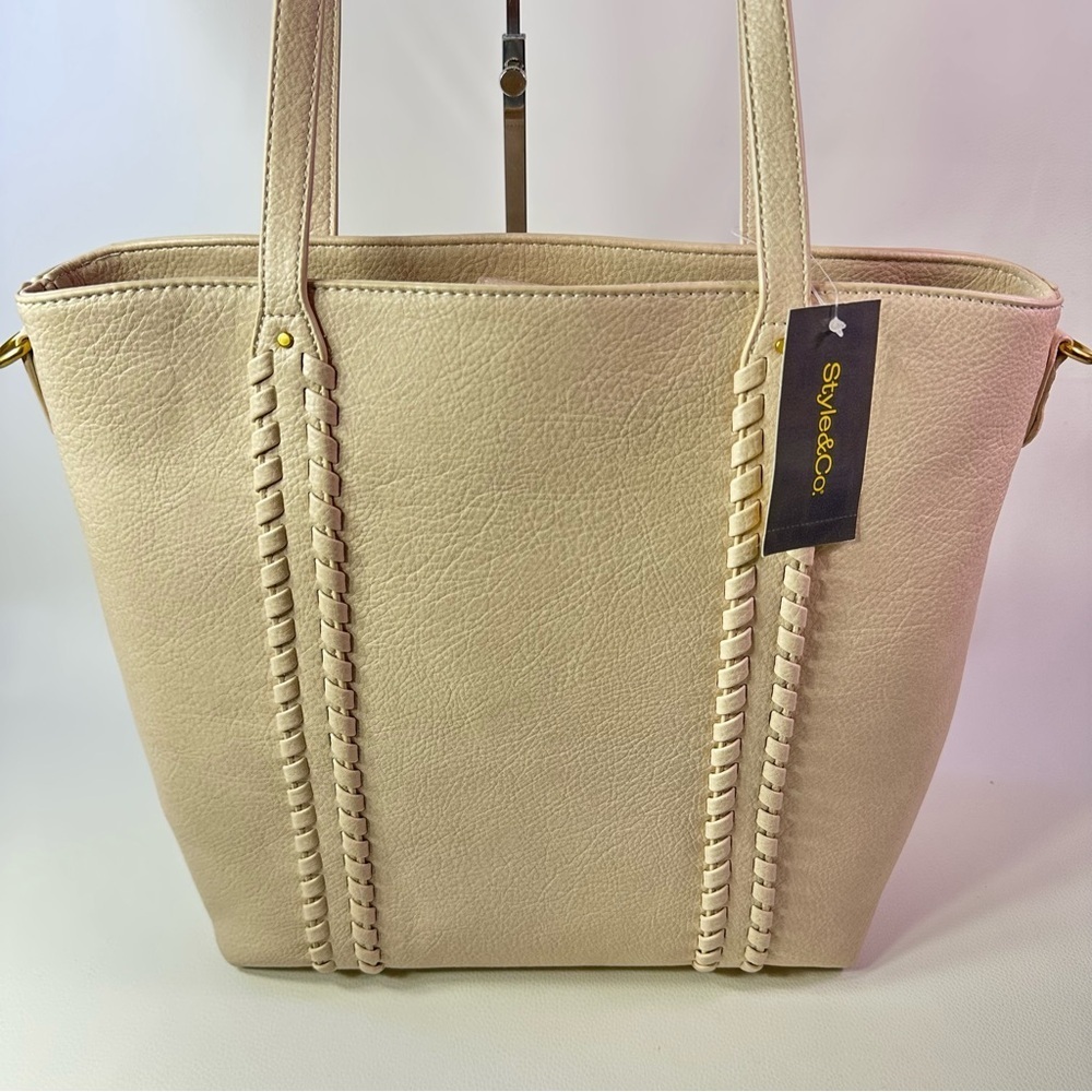 NEW WOMEN’S Style & Co Alabaster Whipstitch Braided Front Tote - Picture 2 of 6